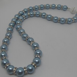 Beautiful Powder Blue Czech Glass Pearl Necklace, Bracelet and Sterling Silver Earring Set image 3
