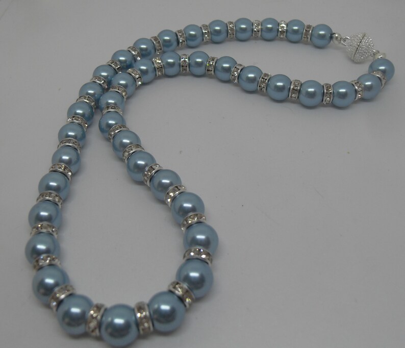 Beautiful Powder Blue Czech Glass Pearl Necklace, Bracelet and Sterling Silver Earring Set image 3