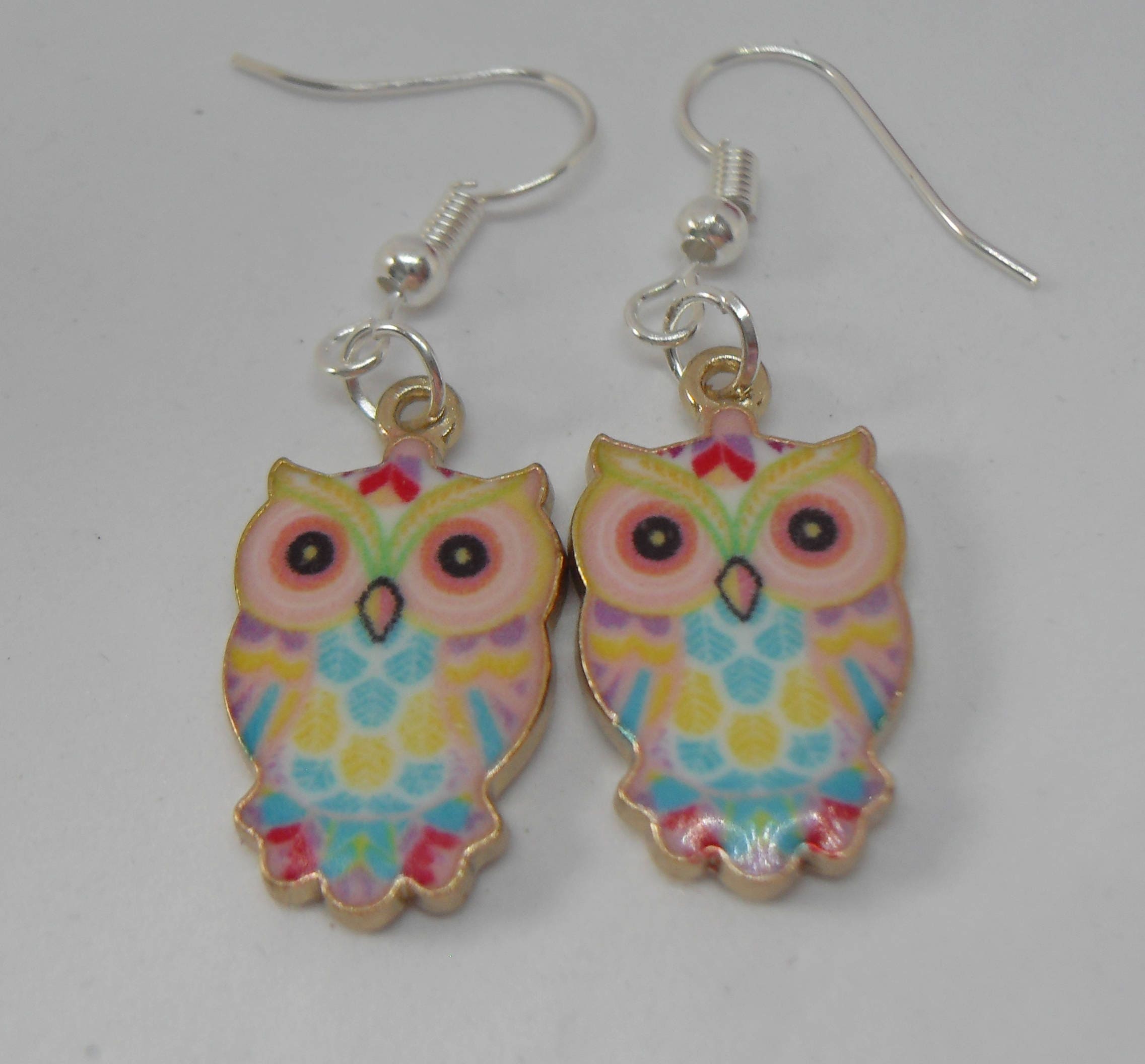 Pretty Owl Sterling Silver Colourful Earrings