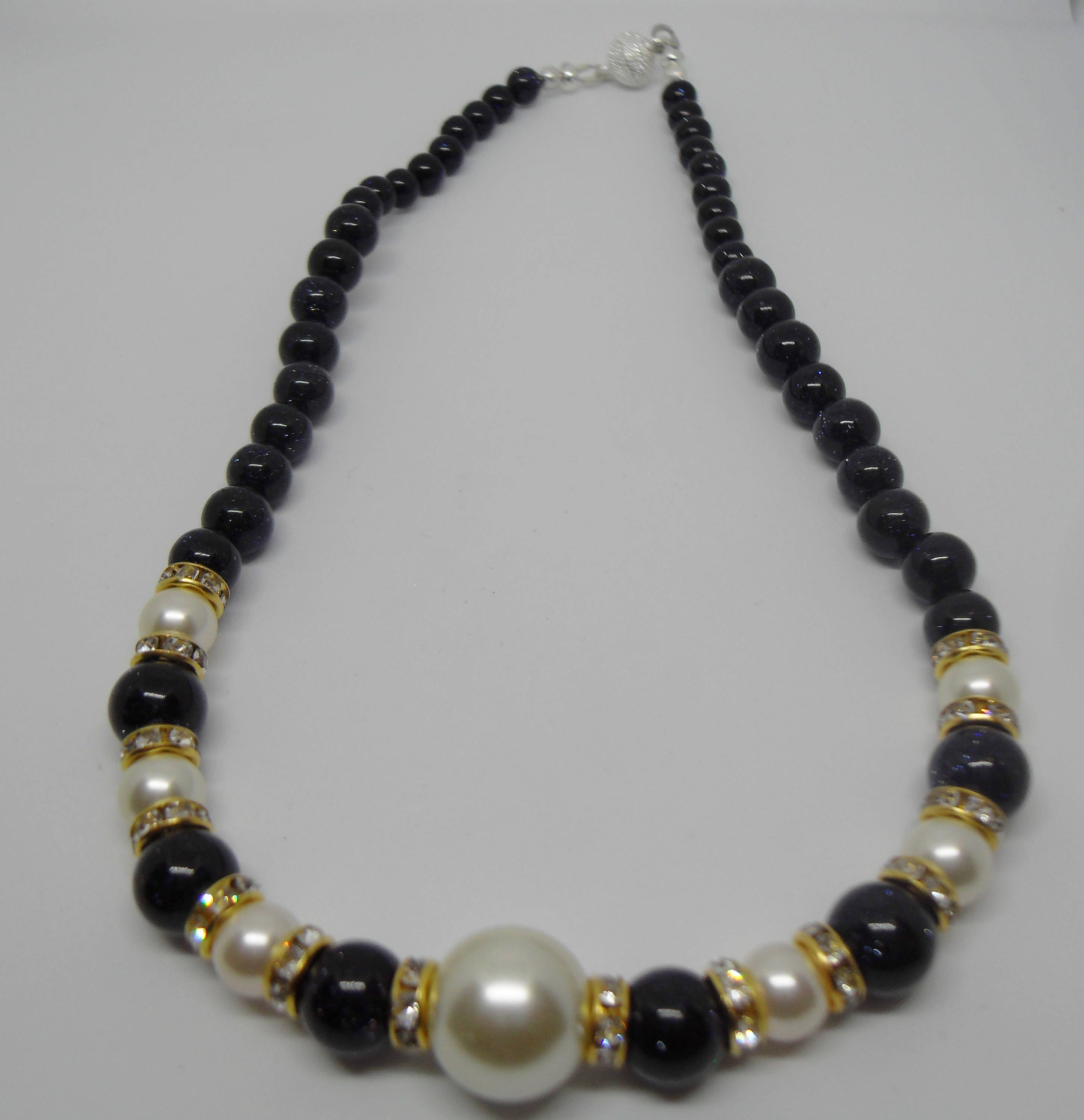 Dark Blue Goldstone and Pearl Mother of the Bride Necklace Set - Etsy UK