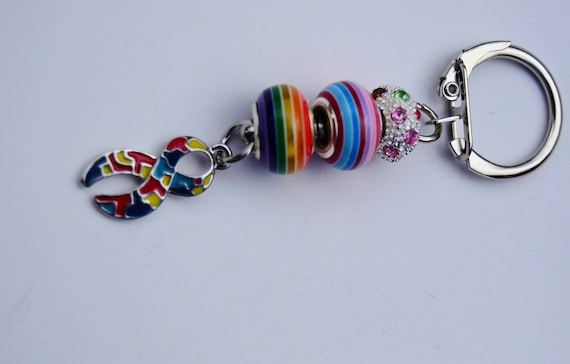 Autismo Conciencia Cinta de Plata del Encanto KEYRING LLAVERO Puzzle Joyería