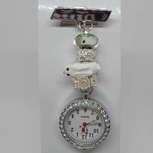Pretty Rabbit Charm Bead Fob Watch for Vets, Nurses, Carers and Beauticians