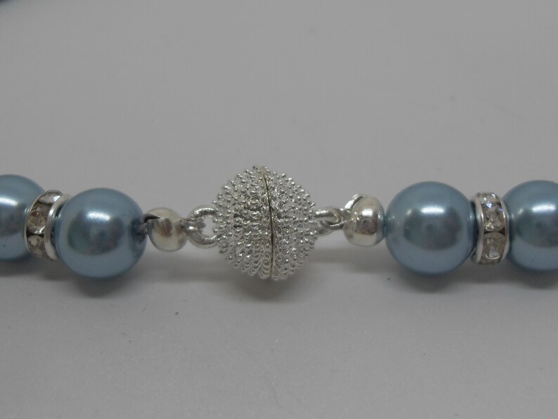 Beautiful Powder Blue Czech Glass Pearl Necklace, Bracelet and Sterling Silver Earring Set image 7