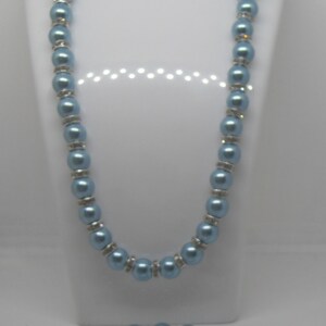 Beautiful Powder Blue Czech Glass Pearl Necklace, Bracelet and Sterling Silver Earring Set image 2
