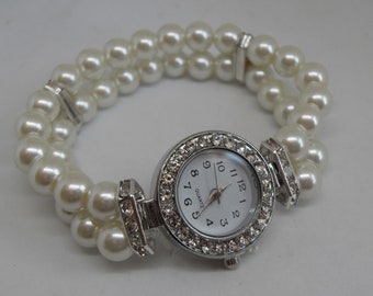 Cream Glass Pearl Ladies Wrist Watch for Weddings and Special Occasions