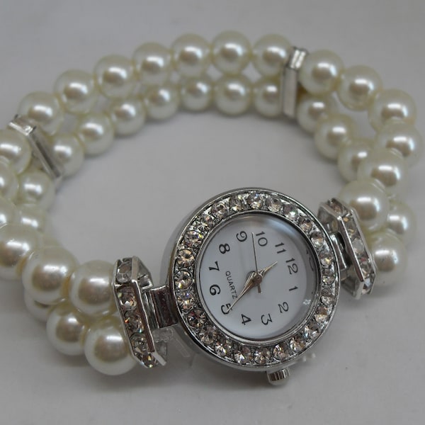 Cream Glass Pearl Ladies Wrist Watch for Weddings and Special Occasions