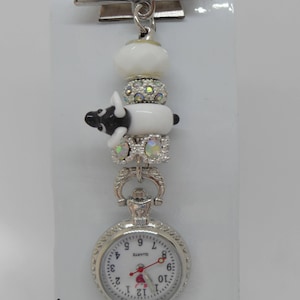 Witte en zwarte schapen glas kralen Fob horloge voor dierenartsen, verpleegsters, verzorgers en schoonheidsspecialisten
