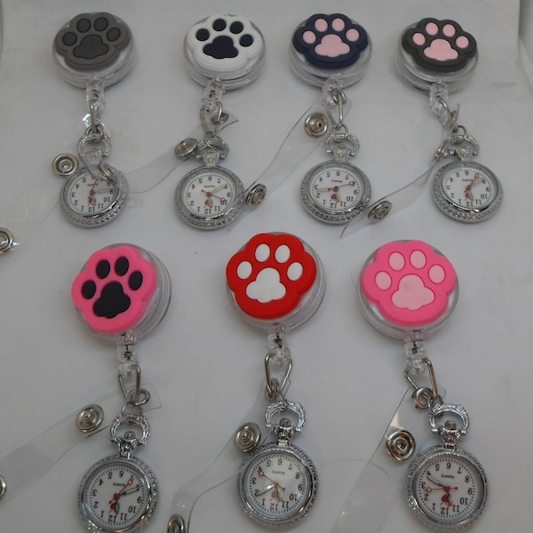 Paw Print Fob Watch and Retractable Badge ID for Doctors, Nurses, Vets and Beauticians