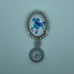 Vintage Paard Cabachon Broche Fob Horloge