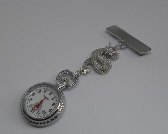 Nurses, Carers, Beauticians White Crystal Diamante Dragon Fob Watch