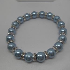 Beautiful Powder Blue Czech Glass Pearl Necklace, Bracelet and Sterling Silver Earring Set image 5