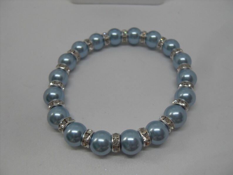Beautiful Powder Blue Czech Glass Pearl Necklace, Bracelet and Sterling Silver Earring Set image 5