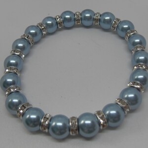 Beautiful Powder Blue Czech Glass Pearl Necklace, Bracelet and Sterling Silver Earring Set image 4