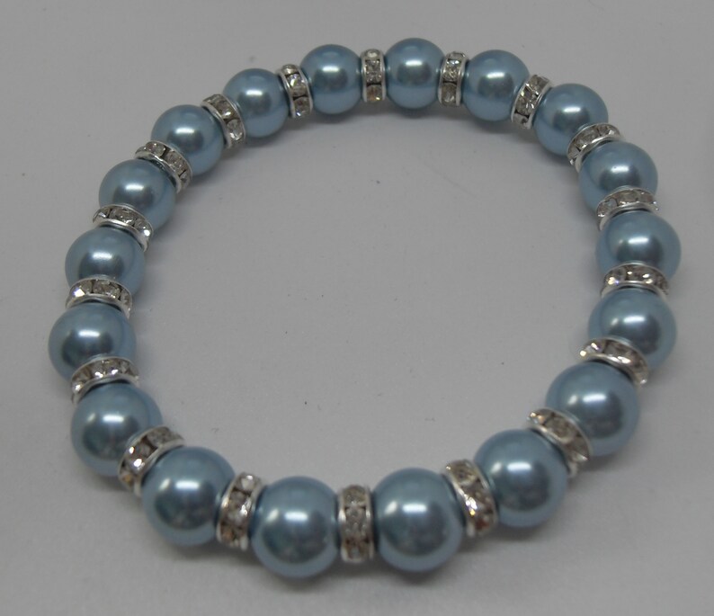 Beautiful Powder Blue Czech Glass Pearl Necklace, Bracelet and Sterling Silver Earring Set image 4
