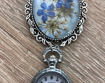 Vintage Forget me Not Cabachon Brooch Fob Watch
