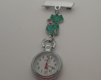 Green Floral Patterned Cat Nurses Fob Watch