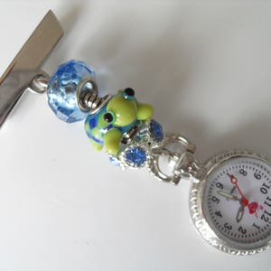 Pretty Murano Glass Blue Turtle Fob Watch for Nurses, Beauticians,Carers and Vets