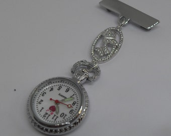 Nurses, Carers, Beauticians White Crystal Butterfly Fob Watch