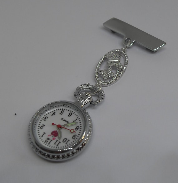 Nurses, Carers, Beauticians White Crystal Butterfly Fob Watch