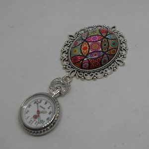Vintage kleurrijke Floral Cabachon Fob Horloge