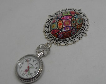 Vintage bunte Floral Cabachon Fob Uhr