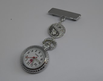 Nurses, Carers, Beauticians White and Black Crystal Diamante Yin and Yang Fob Watch