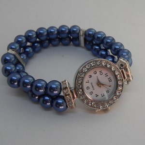 Blue Glass Pearl Ladies Wrist Watch for Weddings and Special Occasions