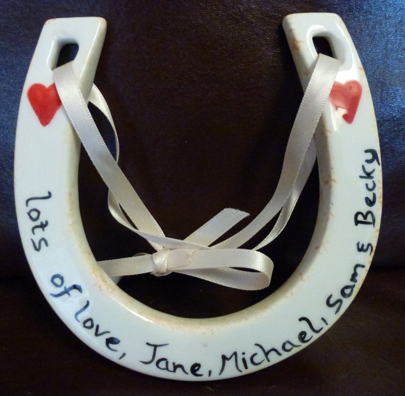 Personalised Wedding Horseshoe Good Luck Keepsake Handpainted Ceramic