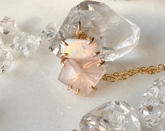 Rose Quartz + Australian Opal Necklace