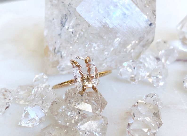 Herkimer Diamond Quartz Ring in Rose Gold image 2