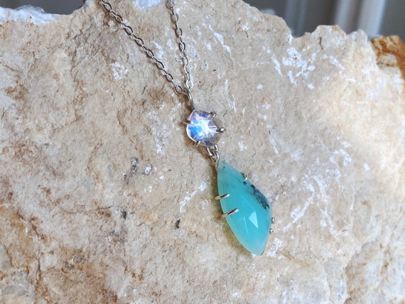 Cantera opal × RainbowMoonstone necklace Rainbow Moonstone + Peruvian Opal Necklace - Etsy