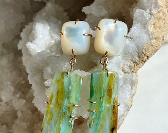 Mother of Pearl + Peruvian Opal Earrings