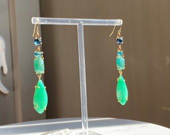 Tourmaline + Grandidierite + Chrysoprase Earrings