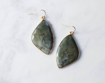 Large Dark Green Petal Earrings