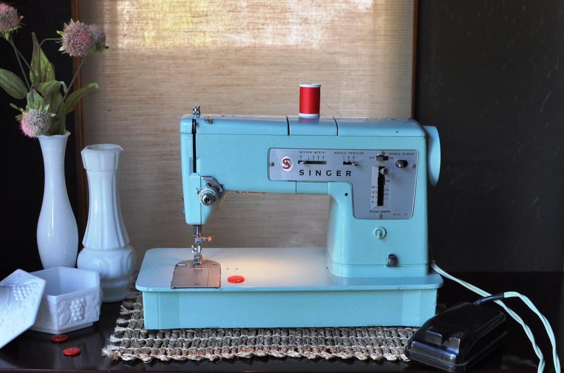 Vintage SINGER Sewing Machine Mint Green Model 338 / Working Etsy