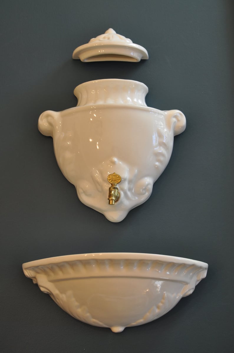 Vintage French Wall Fountain Lavabo Planter White Porcelain | Etsy