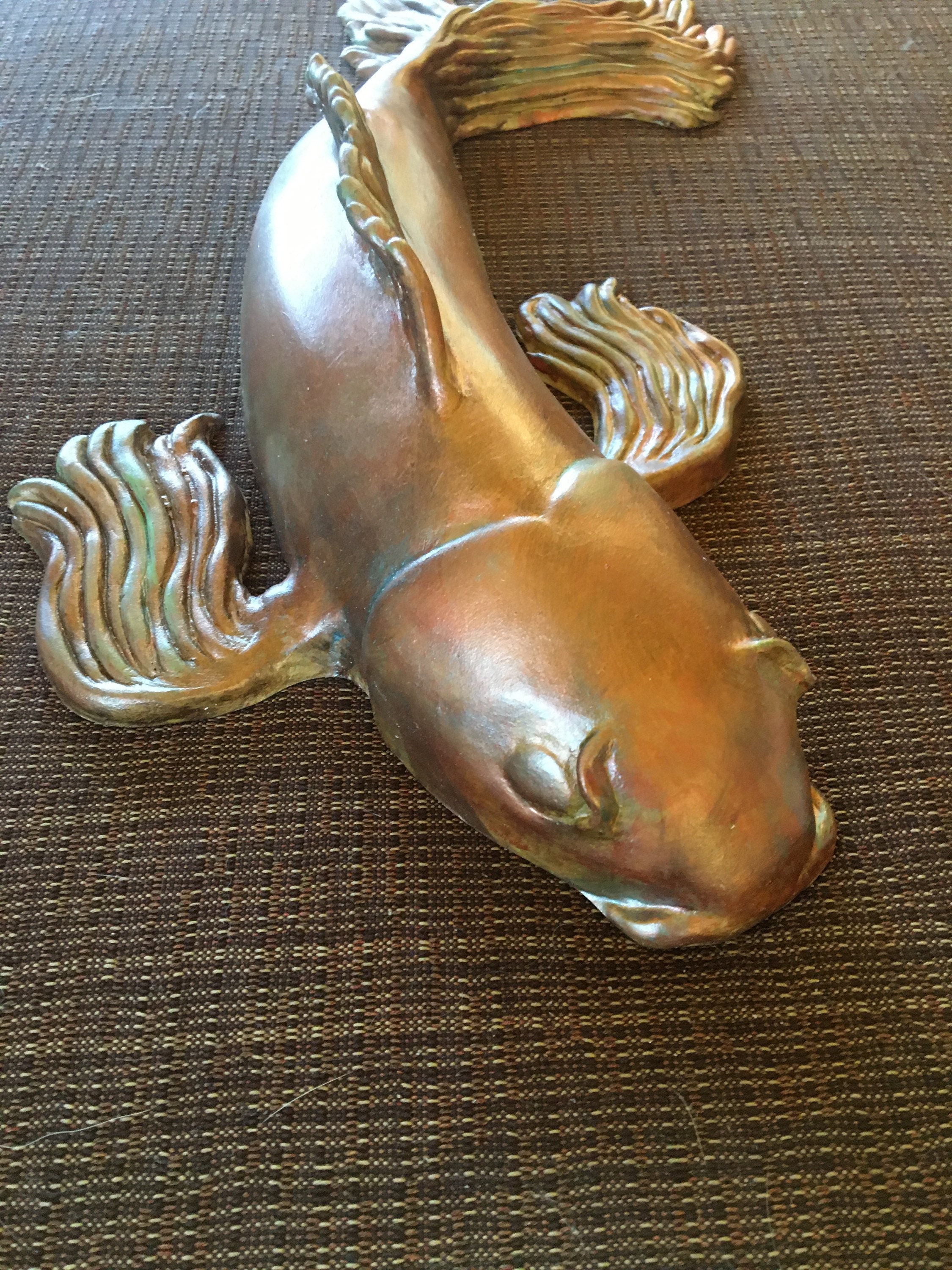 Koi Fish Sculpture Koi Wall Art Faux Copper Patina Koi Fish Etsy