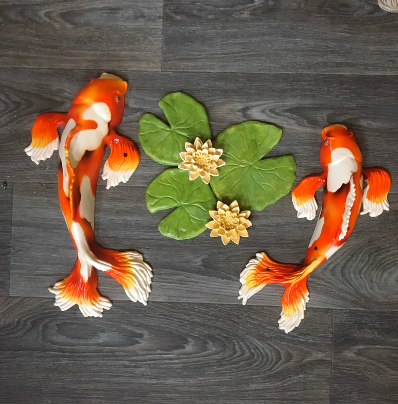 Koi Fish Set of 2 Koi Fish Sculpture Koi Garden Sculpture | Etsy