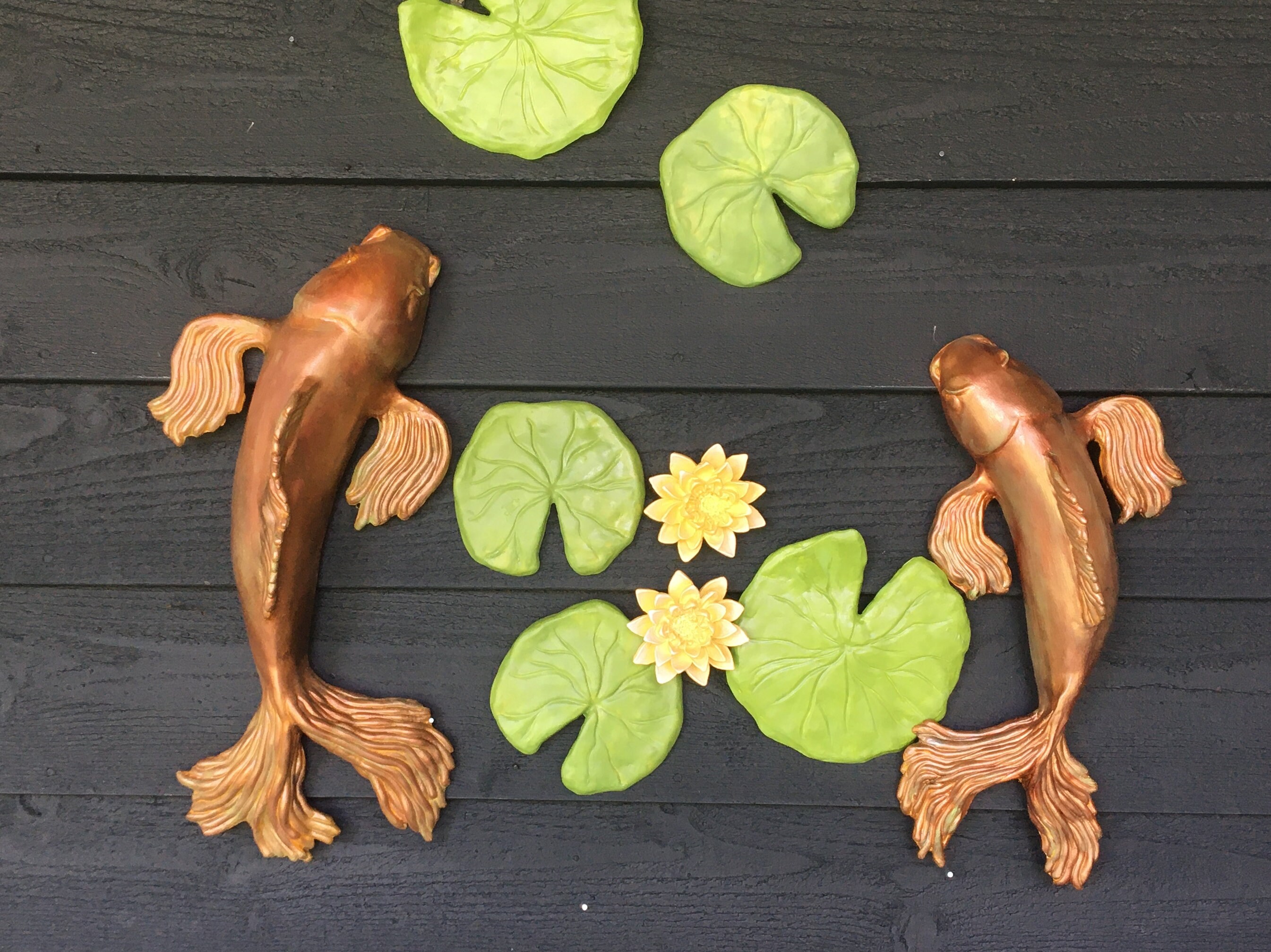 Koi Fish Sculpture Koi Wall Art Faux Copper Patina Koi Fish Etsy