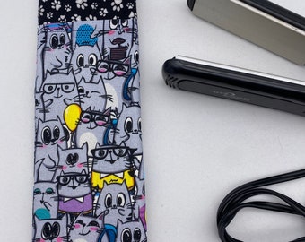 Curling Iron Flat Iron Straightener Cover - CARTOON CATS, grey kitties, big eyes