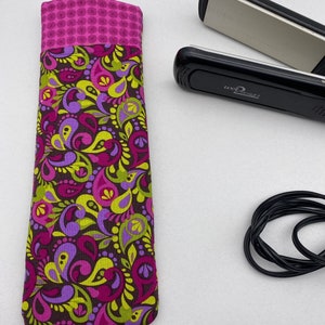Krultang Flat Iron Straightener Cover - paars en avocado PAISLEY, groovy, retro, jaren 60
