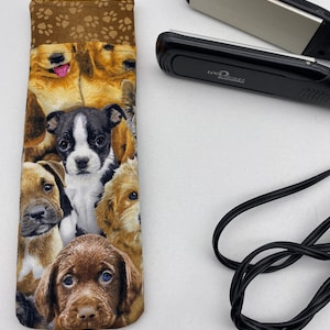 Curling Iron Flat Iron Straightener Cover - PUPPIES, dog lover, chocolate lab, golden retriever, chihuahua, pug, beagle, basset, dog groomer