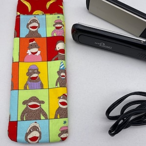 Curling Iron Cover - SOCK MONKEYS on a Zoom call, Brady Bunch