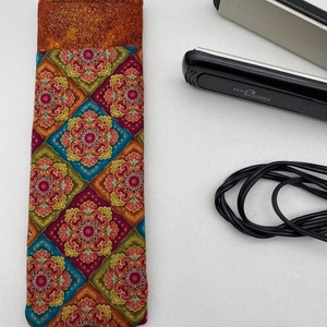 Krultang Flat Iron Straightener Cover - BYZANTIJNSE TEGELPATROON I, krullen, filigraan, arabesk, aarde en juweeltonen