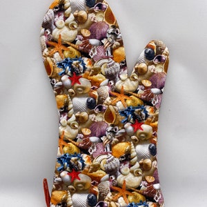 Guante de cocina - CONCHAS MARINAS, playa, océano, orilla, vagabundo, conchas, estrellas de mar, buccino, vieira, cauri, erizo de mar, coral, bígaro, dólar de arena