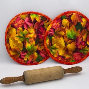 Two Pot Holders - FALL LEAVES, autumn, leaf peeping, change of season