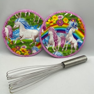 Two Pot Holders - UNICORNS, rainbow, magic, mythical
