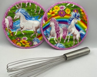 Two Pot Holders - UNICORNS, rainbow, magic, mythical