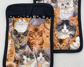 Two Square Pocket Pot Holders - CATS and KITTENS, kitty cat, meow, cat lady