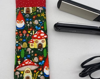 Curling Iron Flat Iron Straightener Cover - GNOMES with MUSHROOM HOUSES, cottagecore, snails
